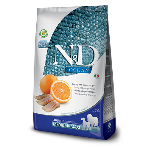 1320 FARMINA N&D Grain Free Herring & Orange Adult Medium Maxi Breed 1320