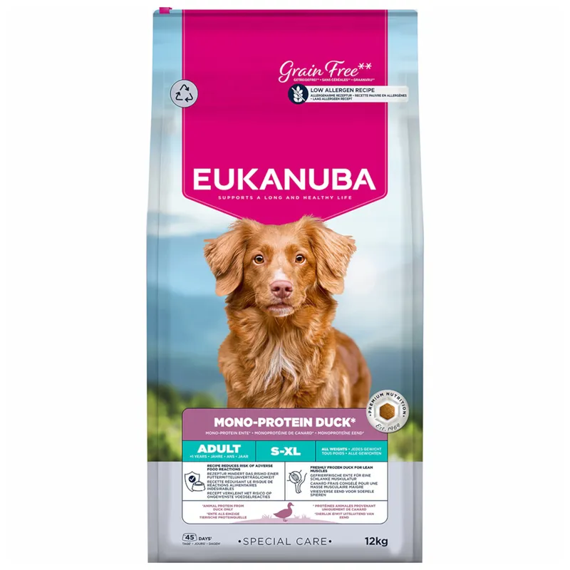 624597_pla_eukanuba_special_care_mono_protein_adult_mit_ente_hs_01_9 Eukanuba Special Care Mono-Protein Duck 12 кг - качка монопротеїновий корм для дорослих собак 624597 pla eukanuba special care mono protein adult mit ente hs 01 9